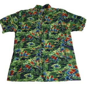 Pacific Scene Vintage Hawaiian Button Up Camp Shirt‎ 100% Rayon Mens L